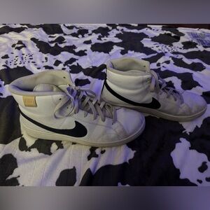 Men’s Nike High-Top Sneakers in White and Black with Tan Detail
